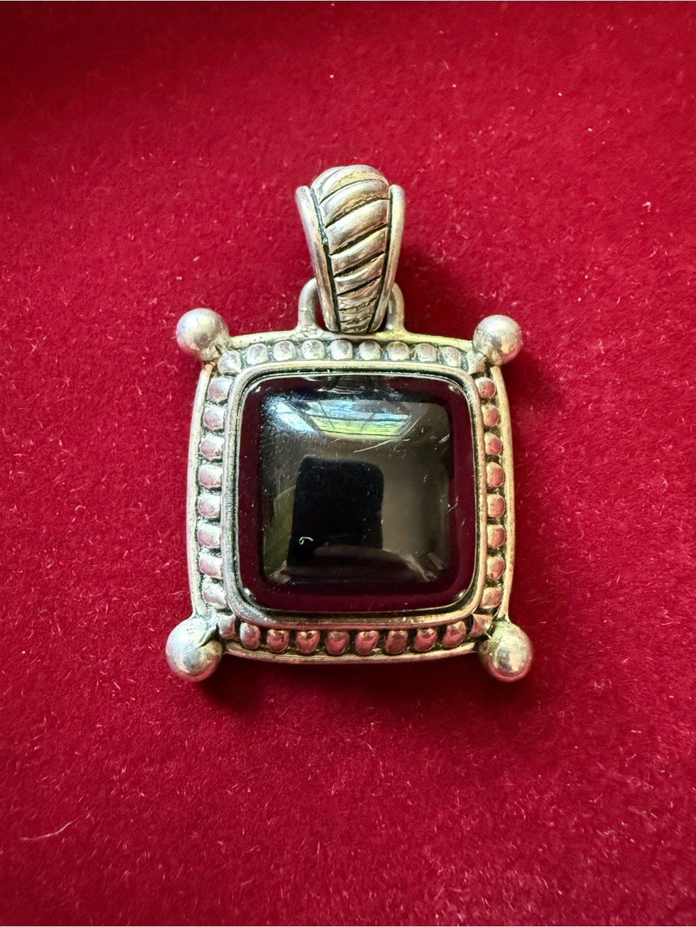 Sterling Silver Black Onyx Square Pendant Necklace